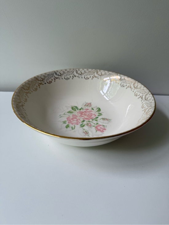 Tudor Other - Tudor Pink Rose Floral Serving Bowl with Gold Trim